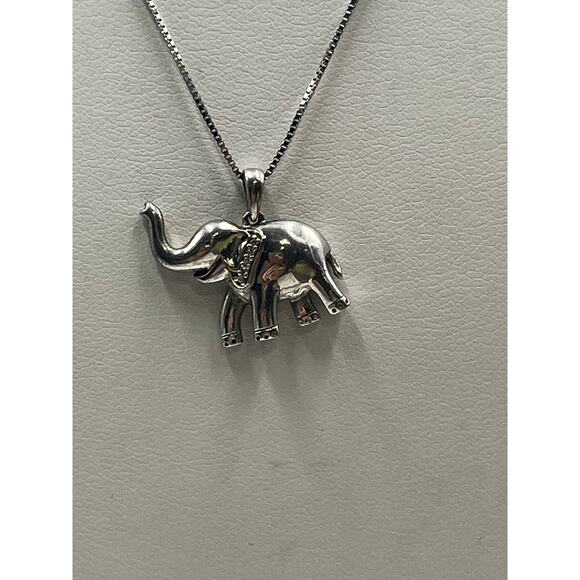 JWBR Solid Sterling Silver Diamond Elephant Trunk Up Lucky Pendant Necklace - Picture 2 of 11